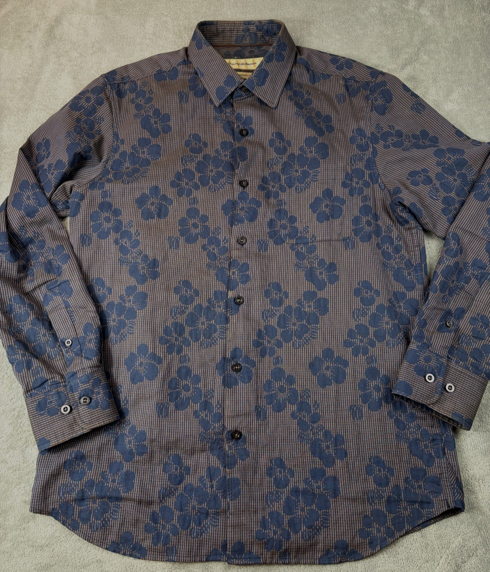 Tommy Bahama Mens Island Modern Fit Cotton Button Up Shirt Purple Blue Floral